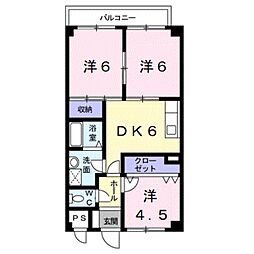 ハーベスト壱番館 3階3DKの間取り