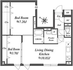 ソラシアレジデンス南大塚 5階2LDKの間取り