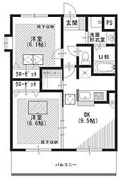 ルネスカトレアコート 2DKの間取図画像