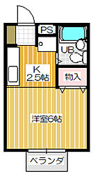 モンパレス2 ワンルームの間取図画像