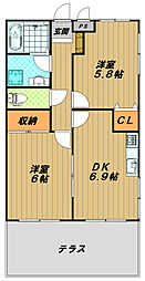ハイツリヴェルテA棟 2DKの間取図画像