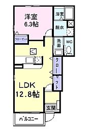 ミアマーユB 1LDKの間取図画像