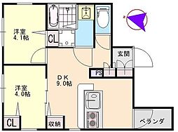 セレーノ中井 2DKの間取図画像