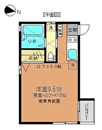 JR横須賀線 西大井駅 徒歩1分の賃貸アパート 2階ワンルームの間取り