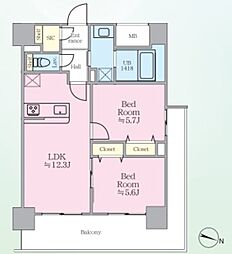 パピルス三ノ輪レジデンス 5階2LDKの間取り