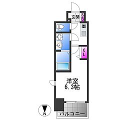 近鉄けいはんな線 長田駅 徒歩3分の賃貸マンション 13階1Kの間取り