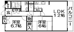 アルカーサル星田 2LDKの間取図画像