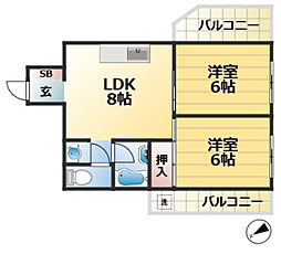 エバーグリーンテラス 1階2LDKの間取り