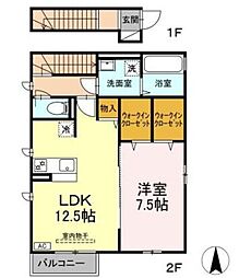 セジュール桂 2階1LDKの間取り