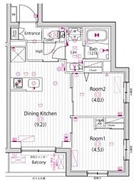 ガーラ・ステーション川崎久地 2DKの間取図画像