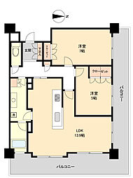 JR東北本線 仙台駅 徒歩8分の賃貸マンション 7階2LDKの間取り