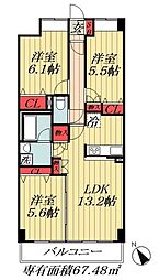 JR総武本線 市川駅 徒歩13分の賃貸マンション 1階3LDKの間取り