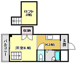 アサミハイツ ワンルームの間取図画像
