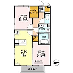 JR和歌山線 岩出駅 3.4kmの賃貸アパート 2階2DKの間取り