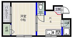 リベラルコーポA 1Kの間取図画像