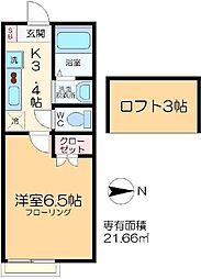 サンライト 2階1Kの間取り