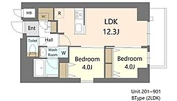 S-RESIDENCE王子enable 2階2LDKの間取り