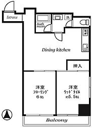 成子坂ハイツ 2DKの間取図画像