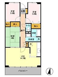 ルーチェ緑が丘A棟 1階3LDKの間取り