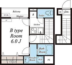 リブリ・インフロント 2階1Kの間取り