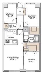 JR総武線 津田沼駅 徒歩3分の賃貸マンション 3階3LDKの間取り