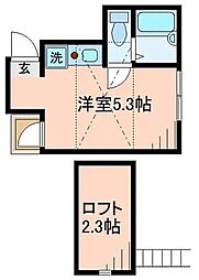 シャンテ西六郷 3階ワンルームの間取り
