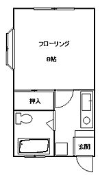 タイヨウハイツ楢原 1Kの間取図画像