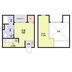 ドメーヌ堺 1階ワンルームの間取り
