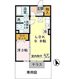 JR和歌山線 下井阪駅 徒歩15分の賃貸アパート 2階1LDKの間取り