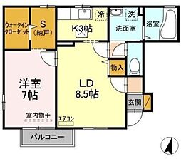 吉野ハイツ III棟 1階1LDKの間取り