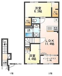 JR武蔵野線 市川大野駅 徒歩13分の賃貸アパート 2階2LDKの間取り