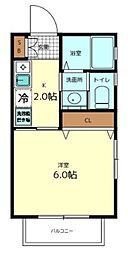 メゾン杉沼 2階1Kの間取り
