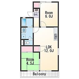 JR阪和線 紀伊中ノ島駅 徒歩11分の賃貸アパート 1階2LDKの間取り