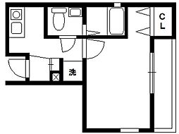 ルクール川崎 2階1Kの間取り