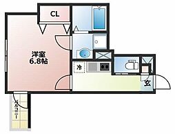 プルミエII 3階1Kの間取り