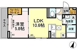 Dスクエア北野町 1階1LDKの間取り