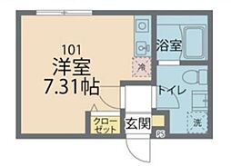 カインドネス立川錦町B棟 1階ワンルームの間取り