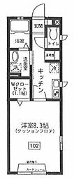 クレエ三鷹 1Kの間取図画像