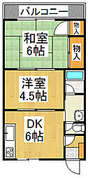 アベニュー茶茶 2DKの間取図画像
