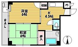 パールシティ山口 3階2Kの間取り