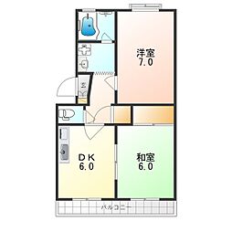 ピアレス千本 2階2DKの間取り