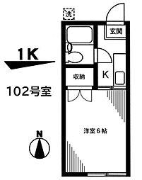 ヒューマンハイツ高木 1階1Kの間取り
