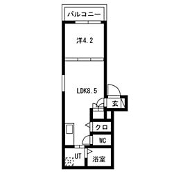 JR東海道・山陽本線 鷹取駅 徒歩6分の賃貸マンション 2階1LDKの間取り