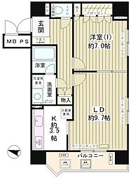 ハイクラッセ日本橋浜町 602 6階1LDKの間取り