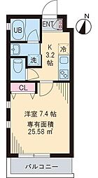 ル・アンジェ 1階1Kの間取り