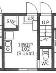 グランドソレイユ東雪谷 ワンルームの間取図画像