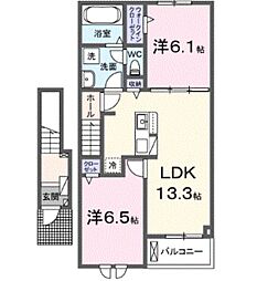 カルムメゾンII 2階2LDKの間取り