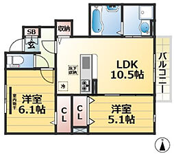 コンフォール赤坂 1階2LDKの間取り