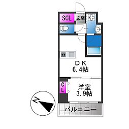 ヴィーナス今里 1DKの間取図画像