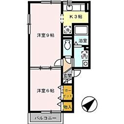 ラ・クレール薊野 2Kの間取図画像